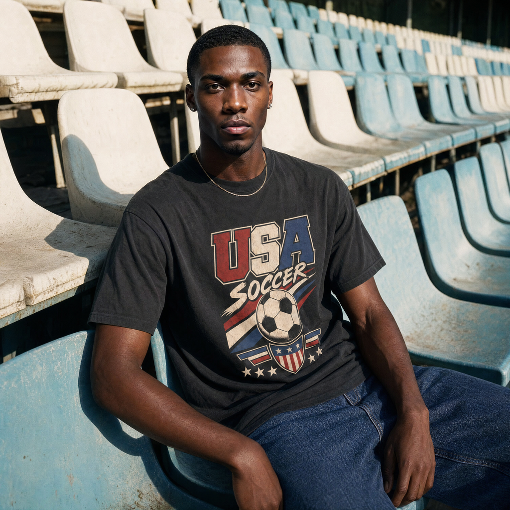 USA Soccer Vintage Pure Cotton T-Shirt — stadium seats lifestyle