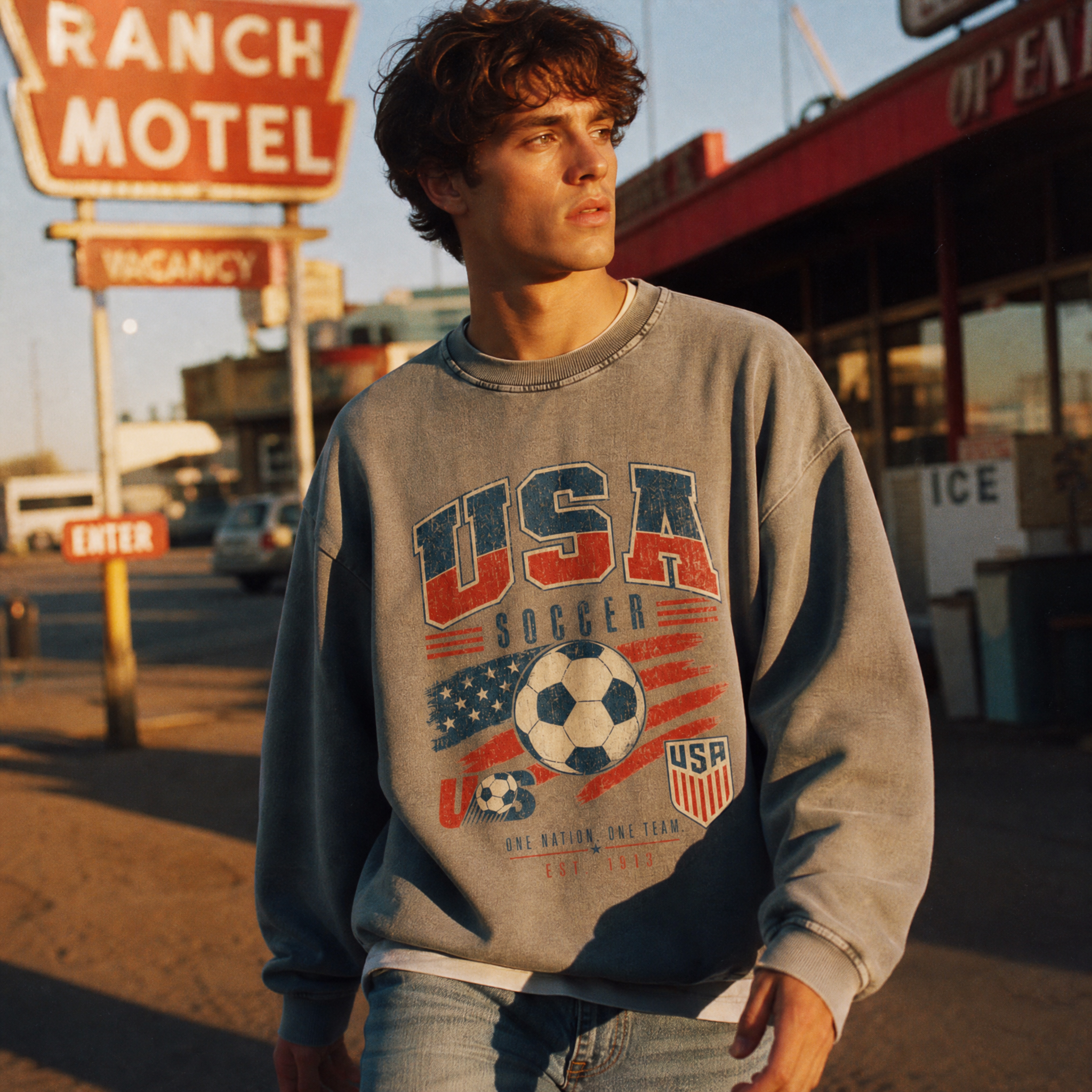 USA Vintage Soccer Crewneck — Stars & Stripes — ranch motel lifestyle