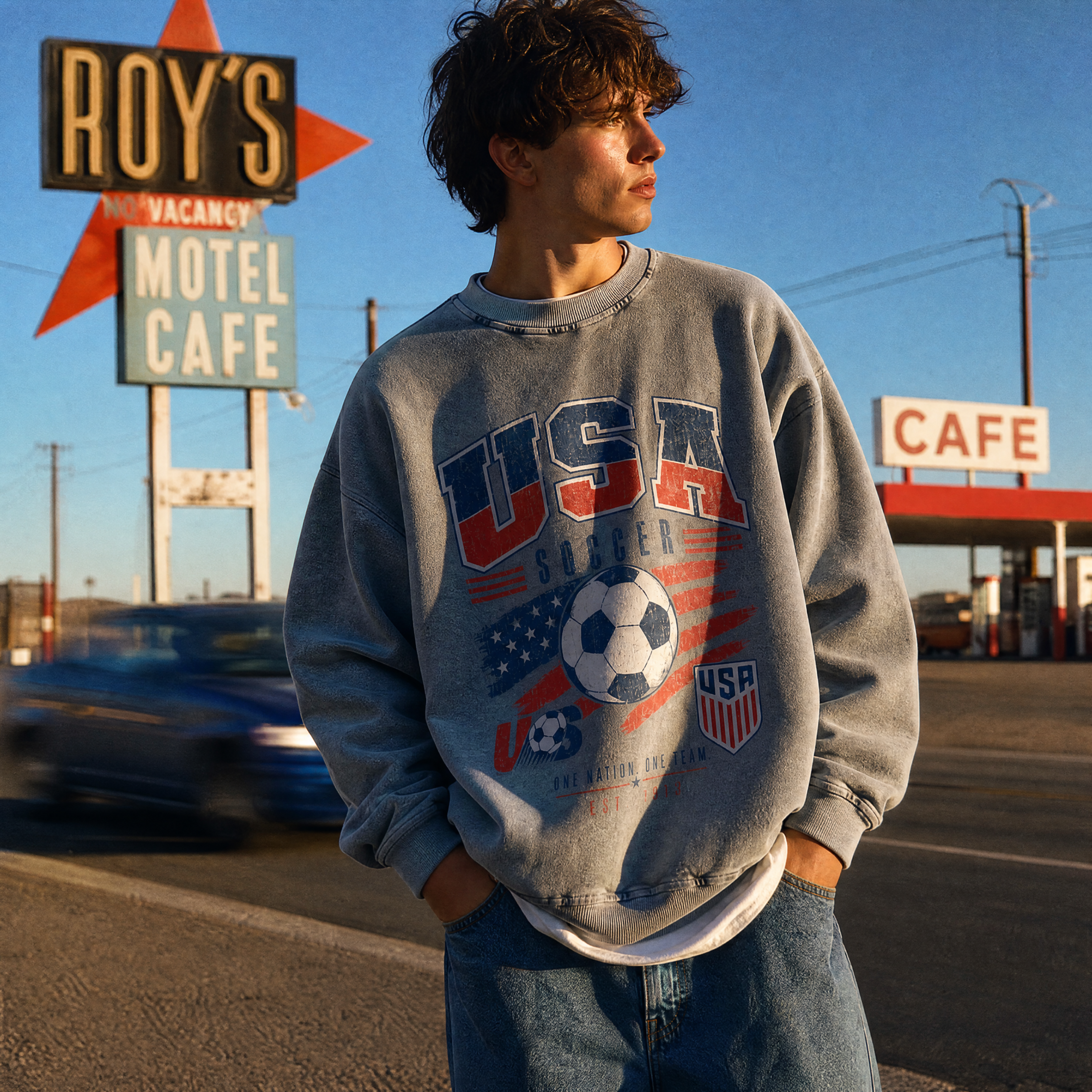 USA Vintage Soccer Crewneck — Stars & Stripes — americana motel lifestyle