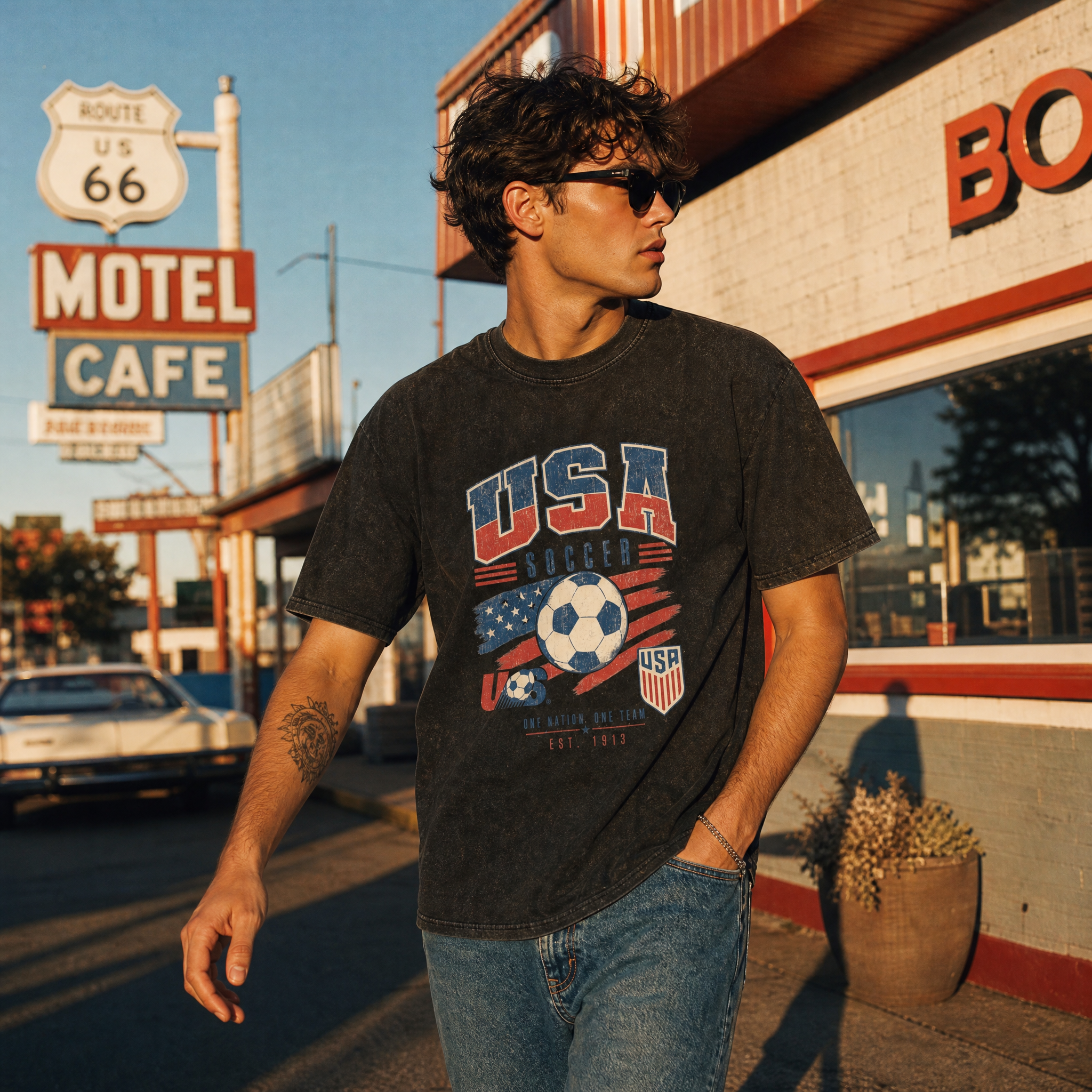 USA Vintage Soccer Tee — Stars & Stripes — route 66 lifestyle
