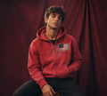 USA Sunfade Two-way Zipper Boxy Fleece Hoodie — red studio lifestyle